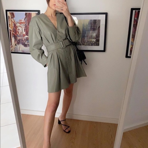 “L” Zara Light Khaki Faux Leather Dress NWT - Picture 5 of 16